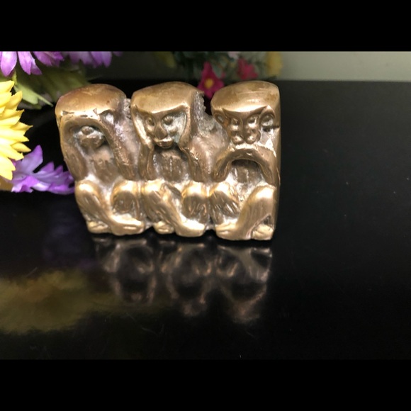 Vintage Three Wise Monkeys Small Brass Statue - Picture 12 of 15